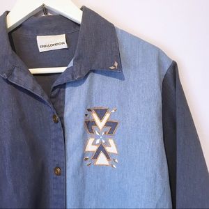 Vintage Erin London Color Block Button Up Top M